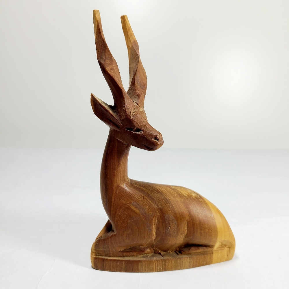 Vintage hand carved wooden gazelle African art figurine